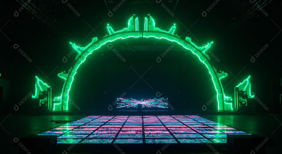 Cenário de Palco iluminado com luzes