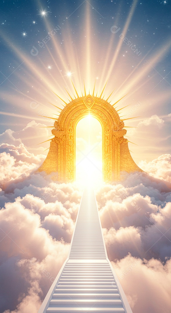 Retrato semelhante escada para o céu em glória, portões do paraíso, encontro com Deus, símbolo do cristianismo