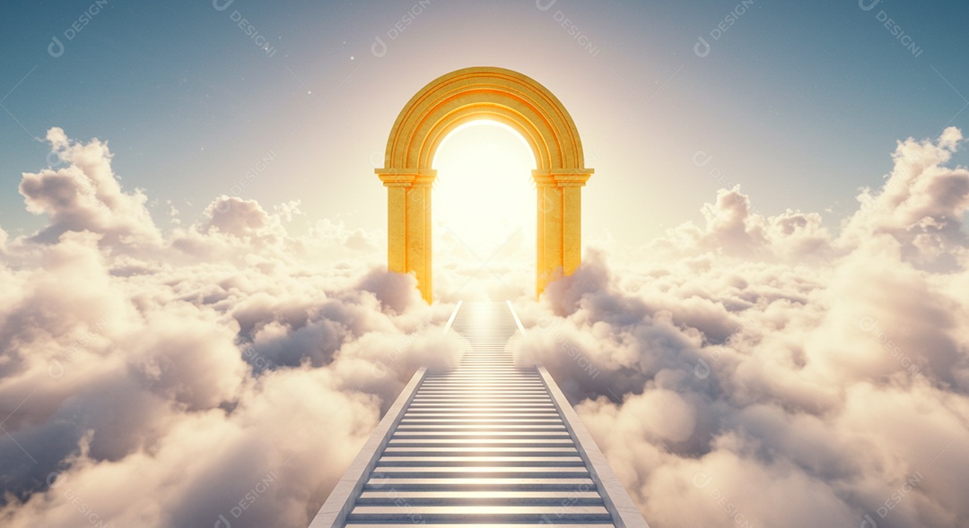 Retrato semelhante escada para o céu em glória, portões do paraíso, encontro com Deus, símbolo do cristianismo