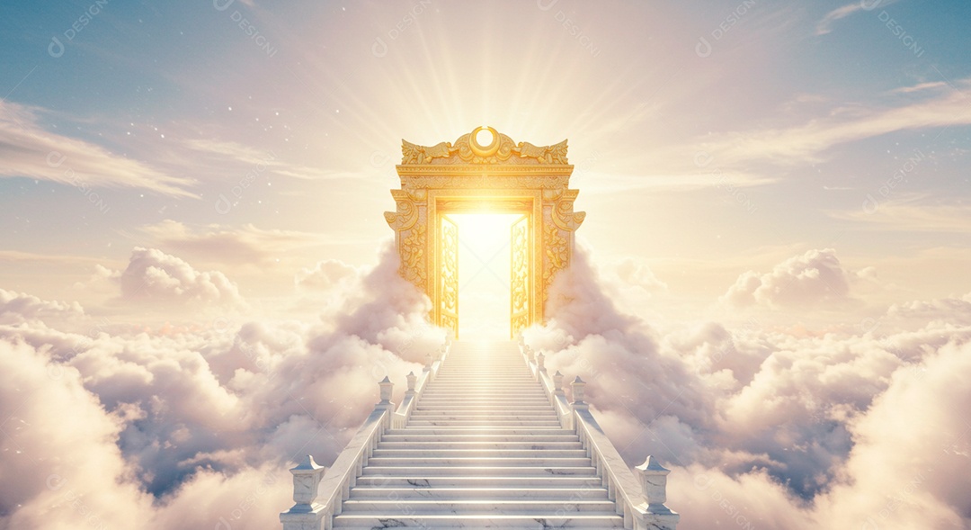 Retrato semelhante escada para o céu em glória, portões do paraíso, encontro com Deus, símbolo do cristianismo