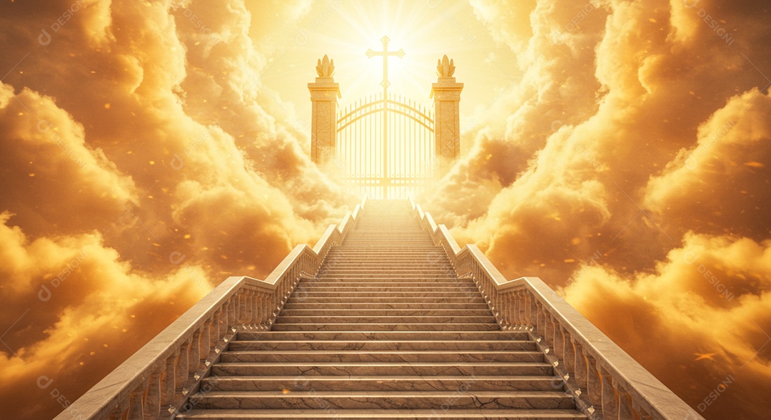Retrato semelhante escada para o céu em glória, portões do paraíso, encontro com Deus, símbolo do cristianismo