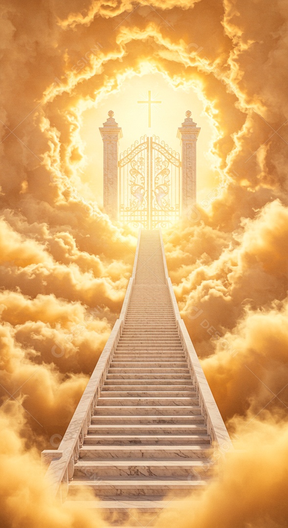 Retrato semelhante escada para o céu em glória, portões do paraíso, encontro com Deus, símbolo do cristianismo