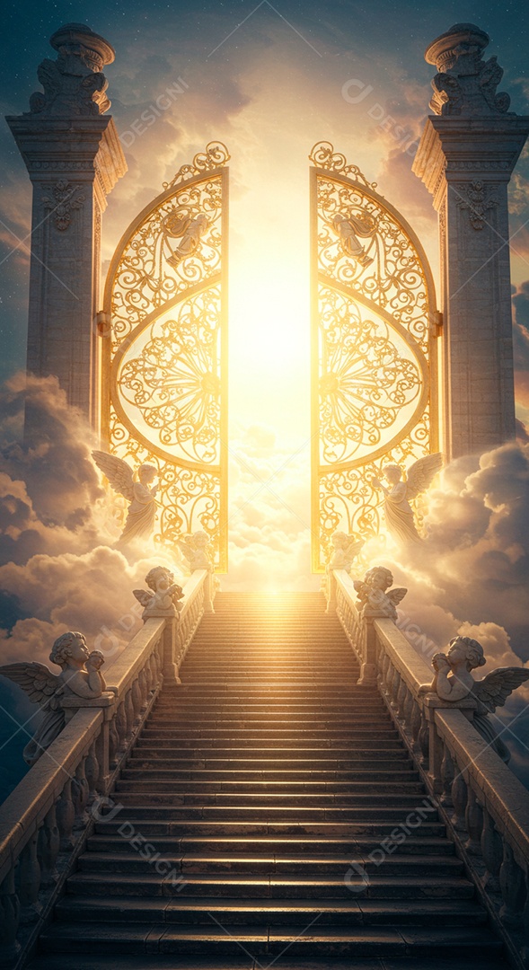 Retrato semelhante escada para o céu em glória, portões do paraíso, encontro com Deus, símbolo do cristianismo