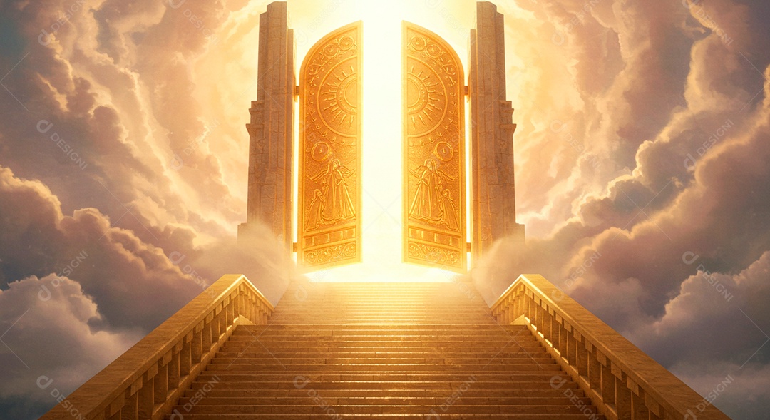 Retrato semelhante escada para o céu em glória, portões do paraíso, encontro com Deus, símbolo do cristianismo