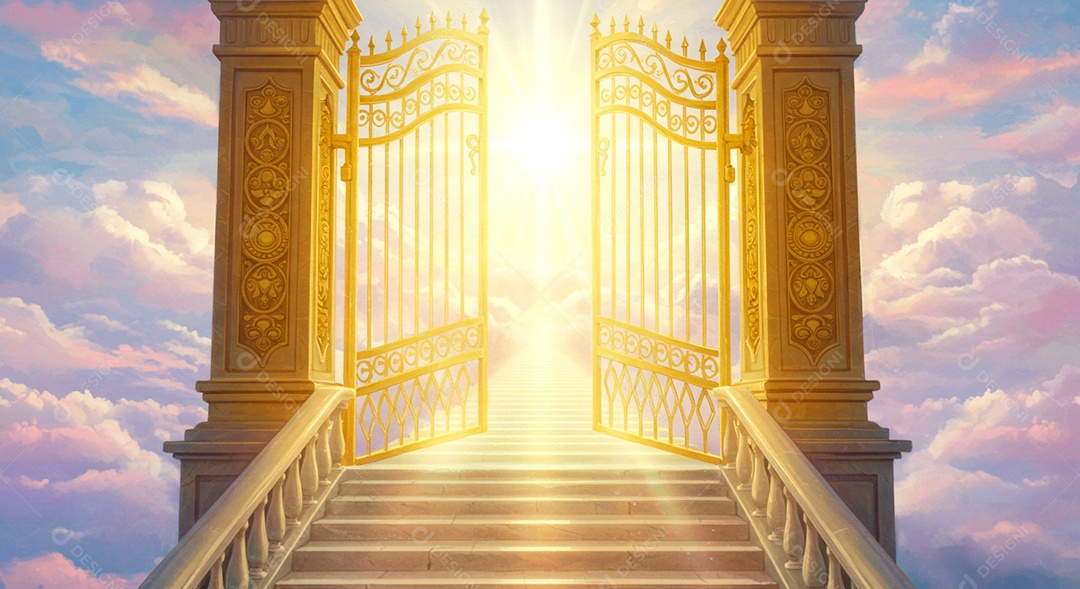 Retrato semelhante escada para o céu em glória, portões do paraíso, encontro com Deus, símbolo do cristianismo