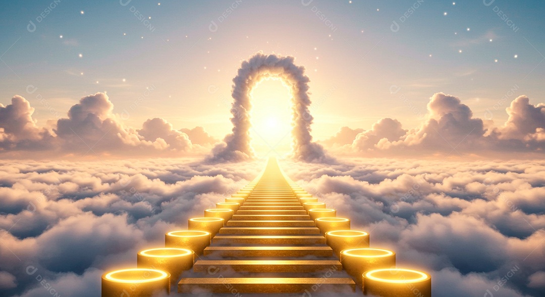 Retrato semelhante escada para o céu em glória, portões do paraíso, encontro com Deus, símbolo do cristianismo