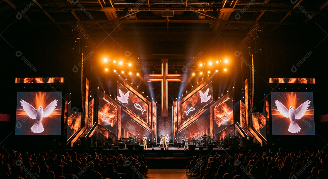 Cruz em parede em evento evangélico