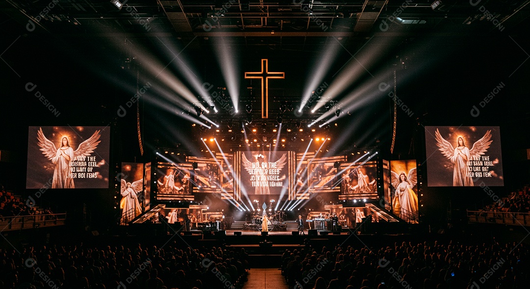 Cruz em parede em evento evangélico