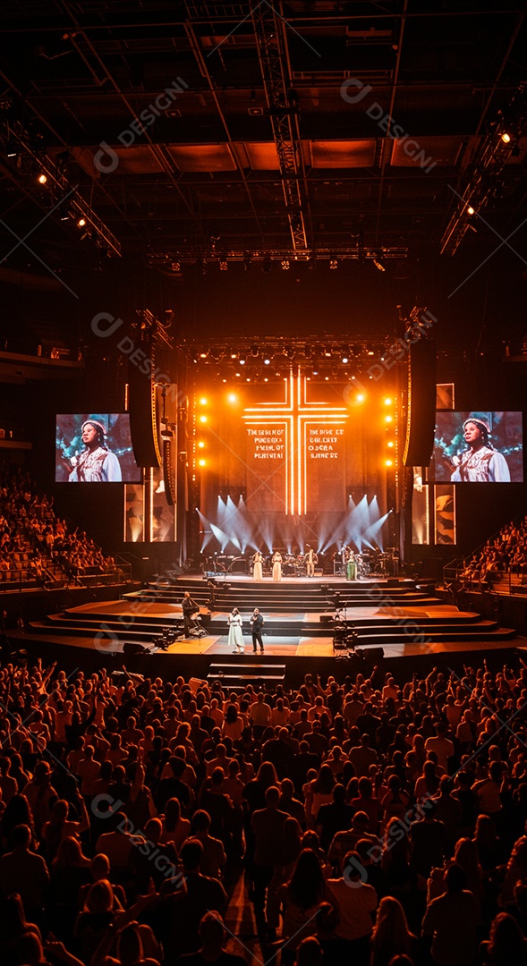 Cruz em parede em evento evangélico