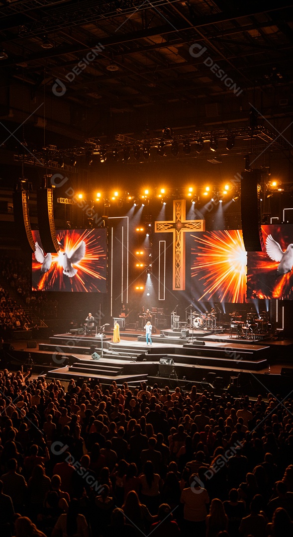 Cruz em parede em evento evangélico