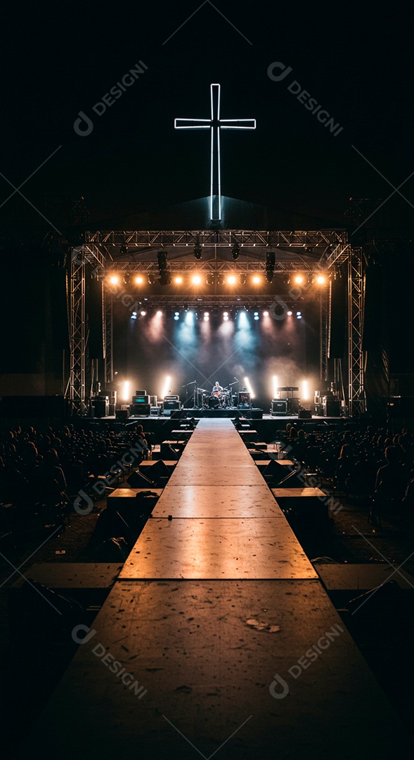 Cruz em parede em evento evangélico