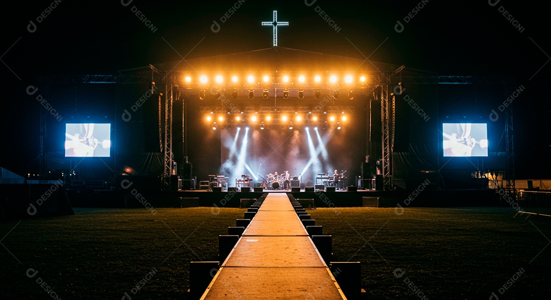 Cruz em parede em evento evangélico