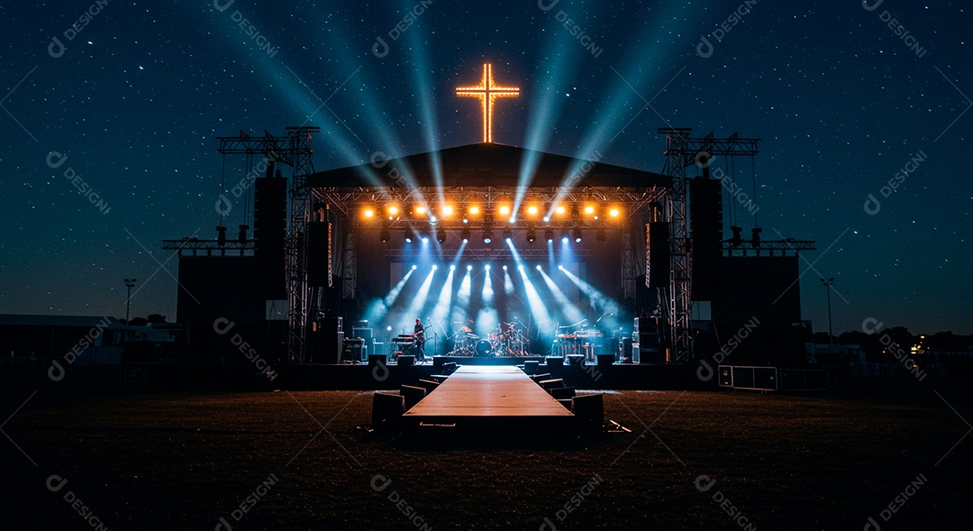 Cruz em parede em evento evangélico