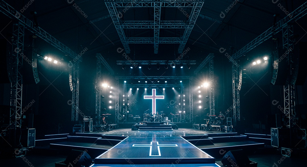 Cruz em parede em evento evangélico