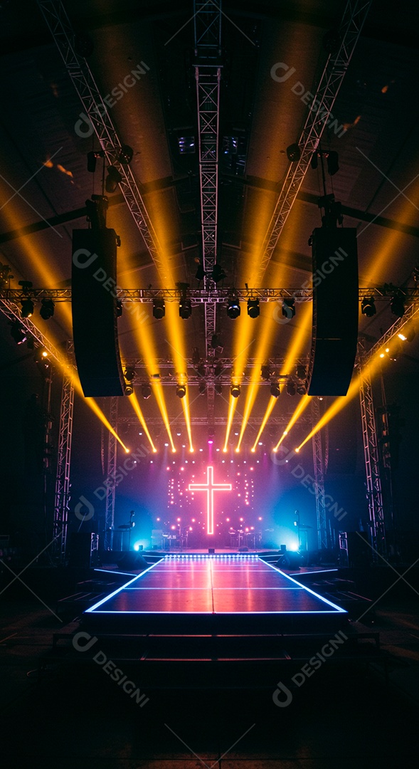 Cruz em parede em evento evangélico