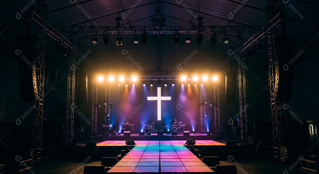 Cruz em parede em evento evangélico