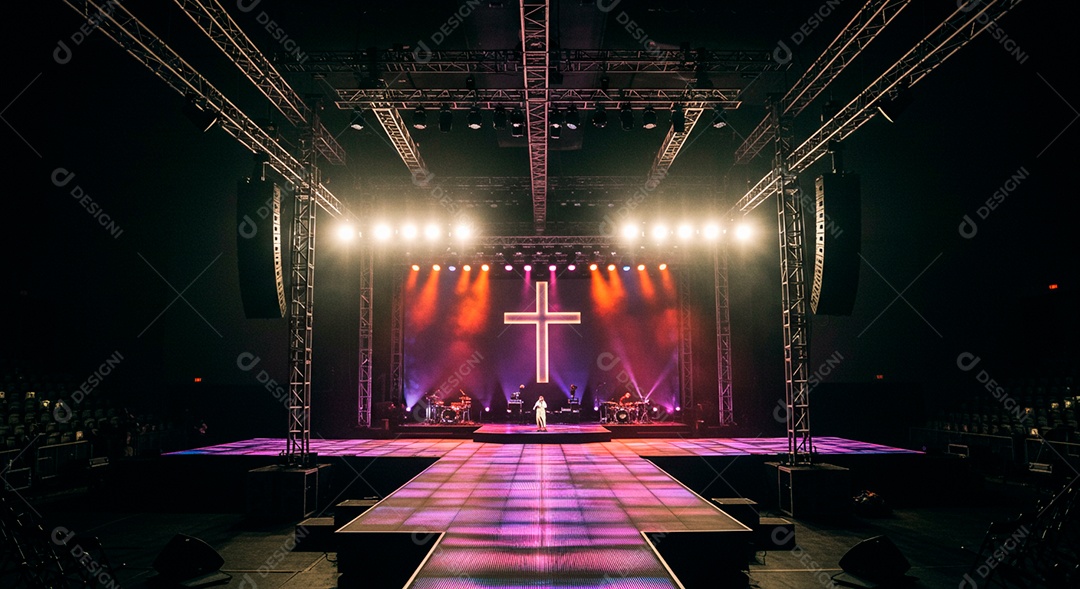 Cruz em parede em evento evangélico