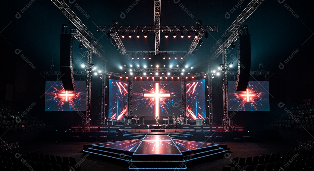 Cruz em parede em evento evangélico