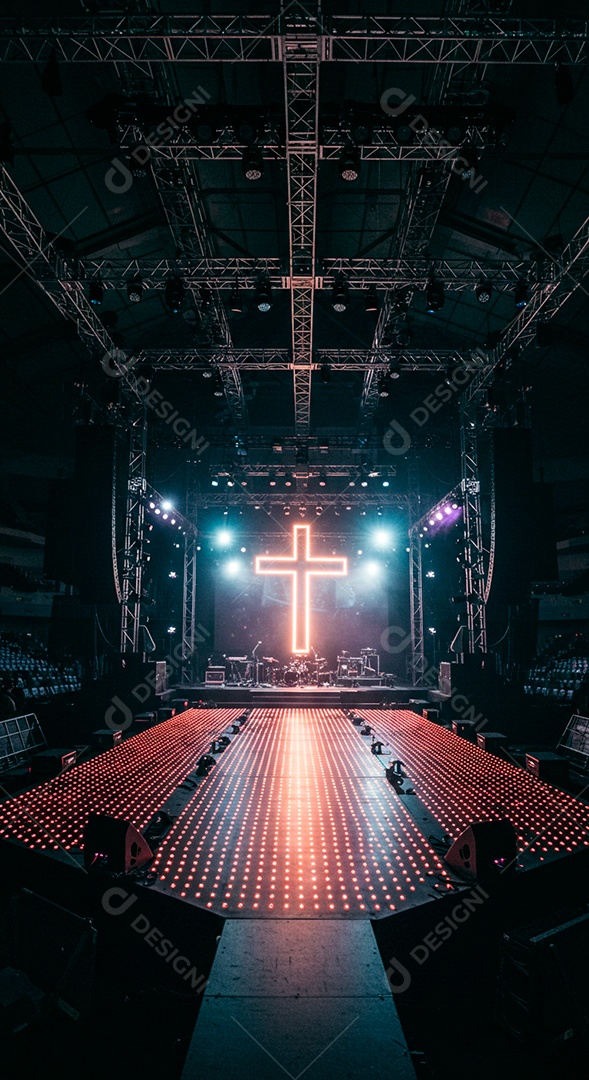 Cruz em parede em evento evangélico