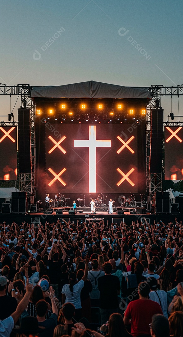 Cruz em parede em evento evangélico