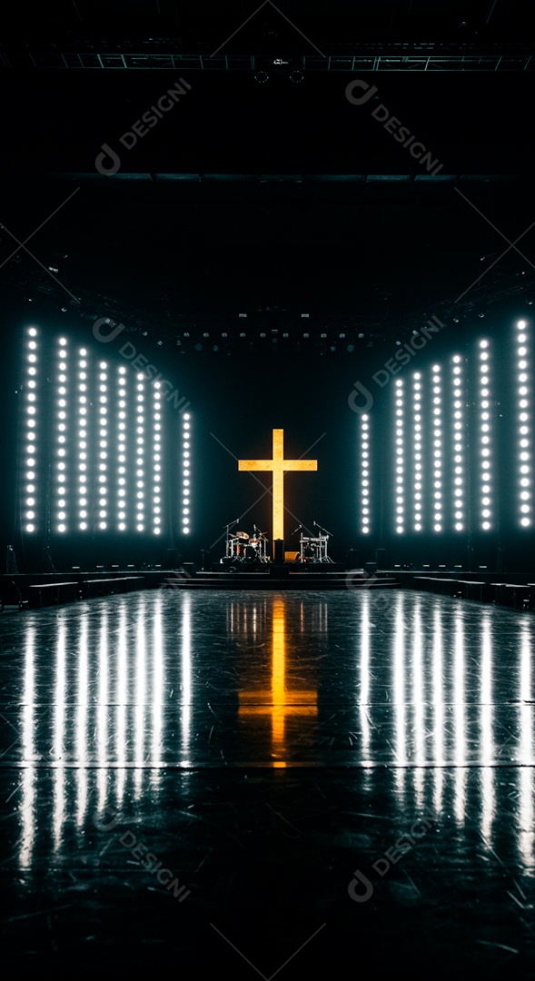 Cruz em parede em evento evangélico