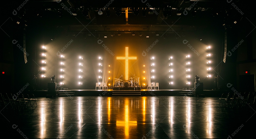 Cruz em parede em evento evangélico