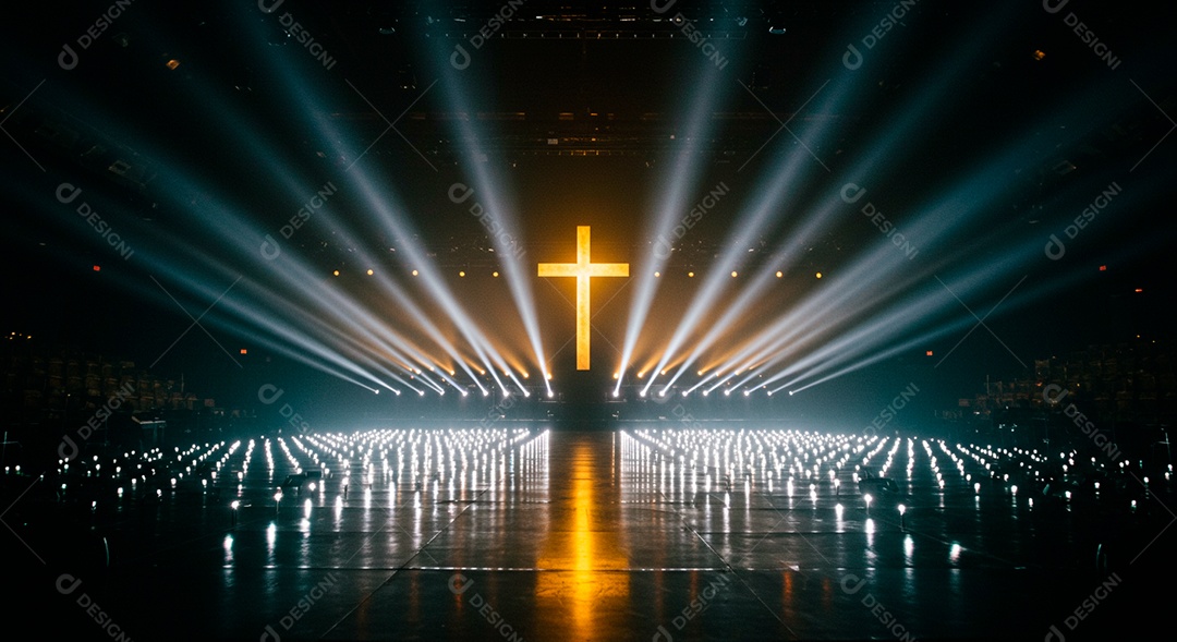 Cruz em parede em evento evangélico