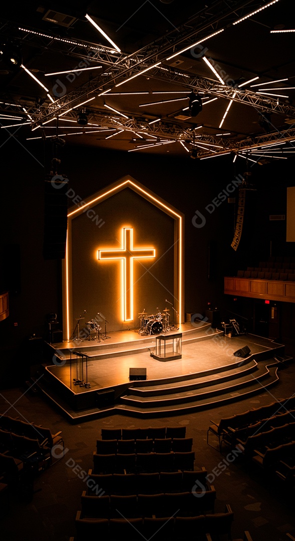 Cruz em parede em evento evangélico