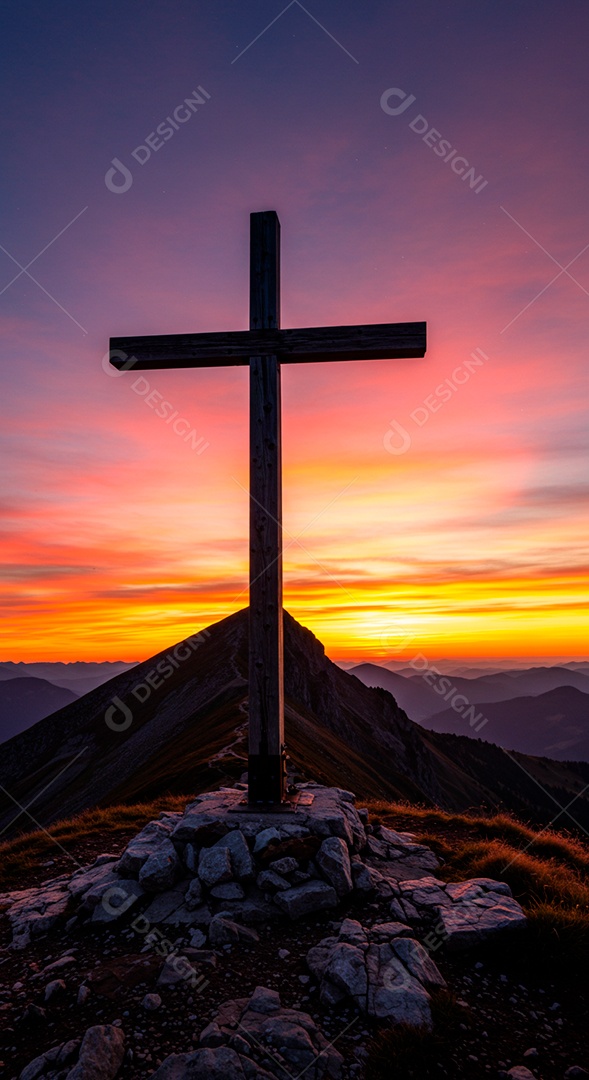 Silhueta de Cruz sobre fundo céu alaranjado