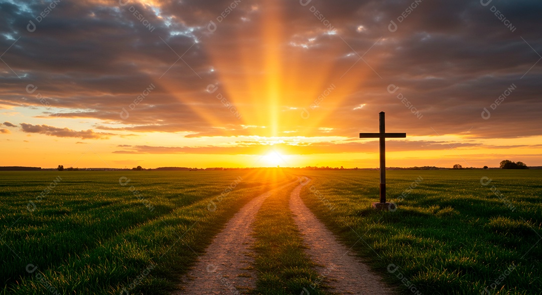 Silhueta de Cruz em um campo