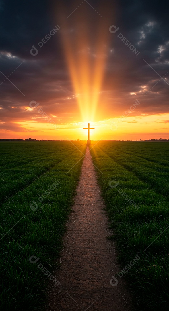 Silhueta de Cruz em um campo