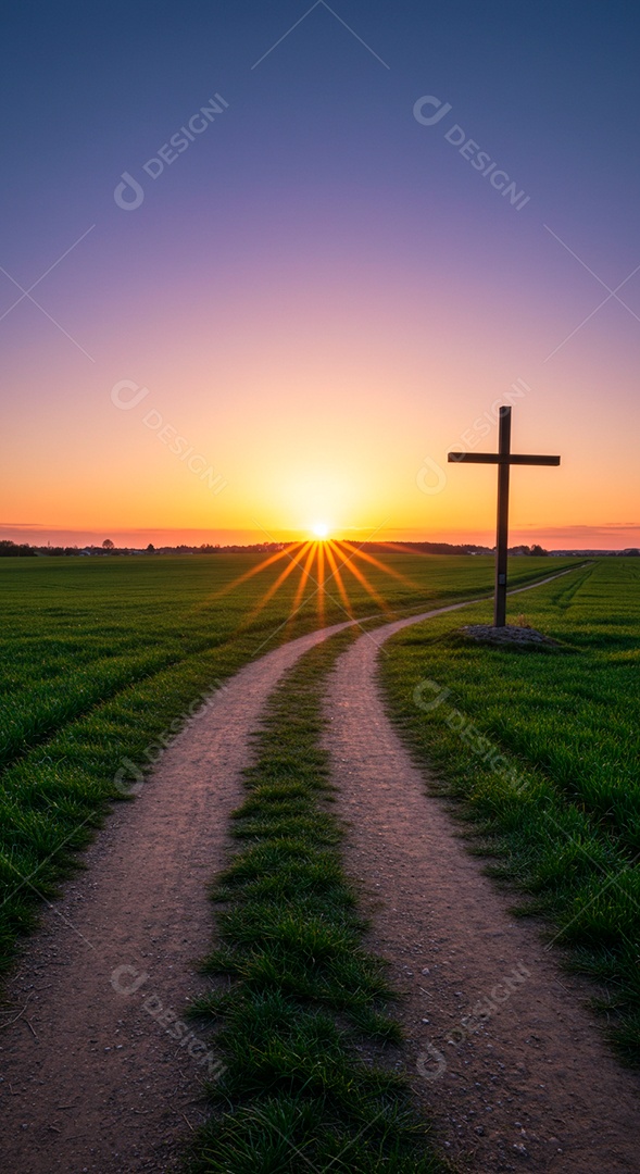 Silhueta de Cruz em um campo