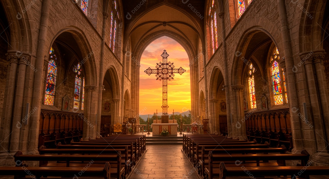 Cruz em parede em igreja