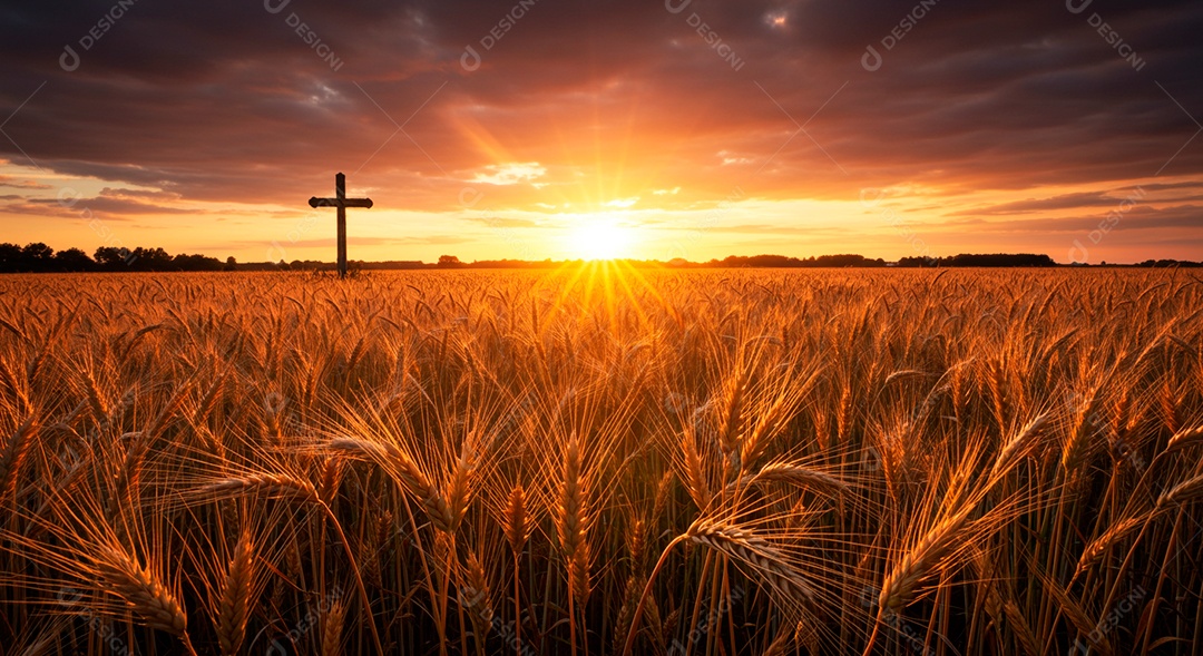 Silhueta de Cruz sobre fundo céu alaranjado