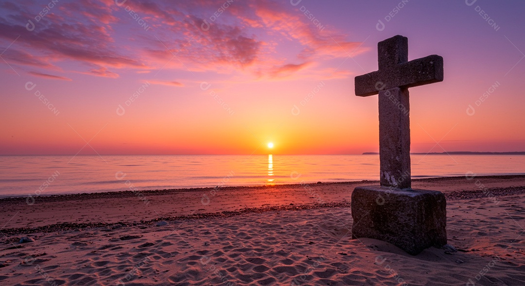 Silhueta de Cruz sobre fundo céu alaranjado