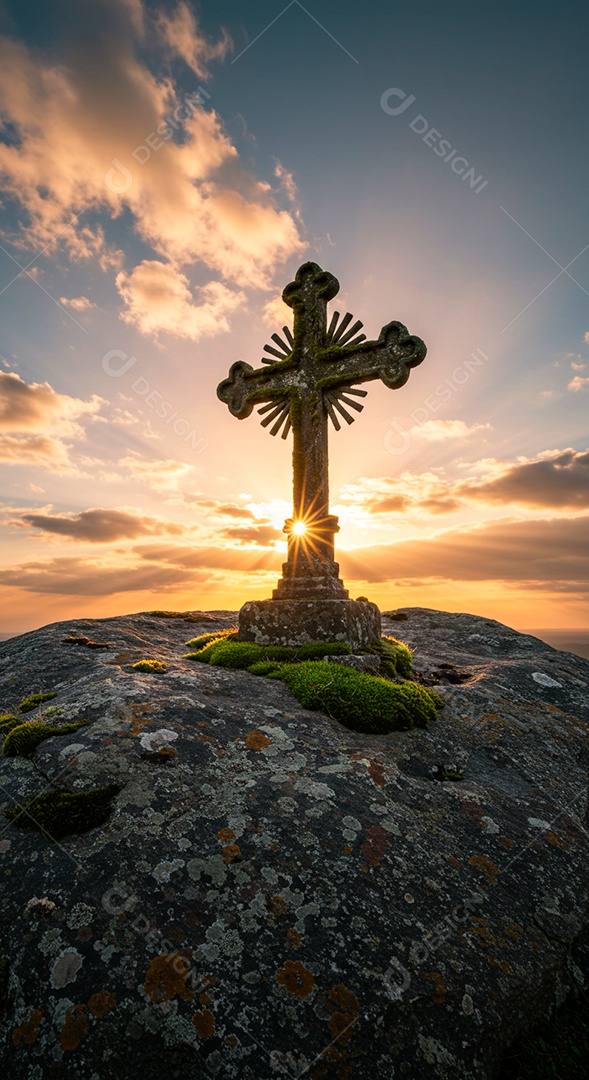 Silhueta de Cruz sobre fundo céu alaranjado