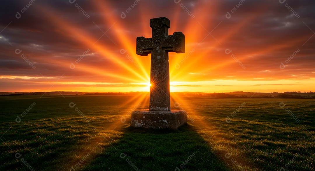 Silhueta de Cruz sobre fundo céu alaranjado