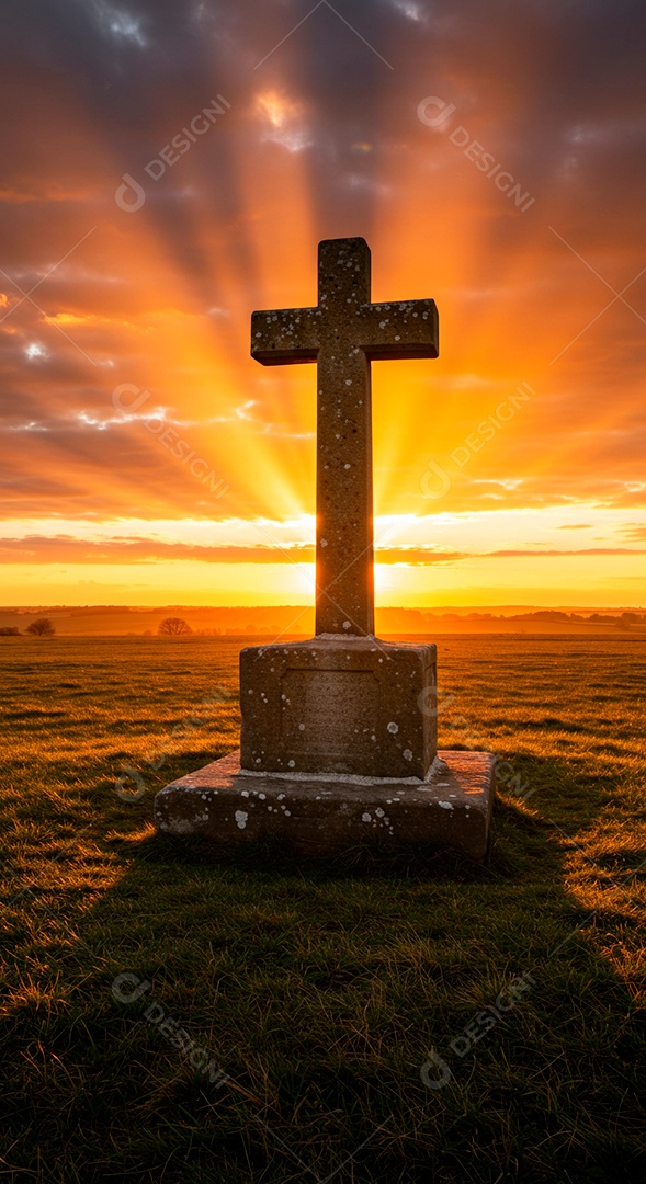 Silhueta de Cruz sobre fundo céu alaranjado