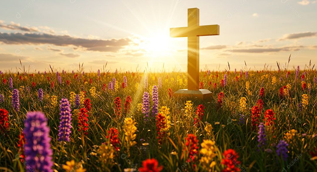 Silhueta de Cruz sobre fundo céu alaranjado