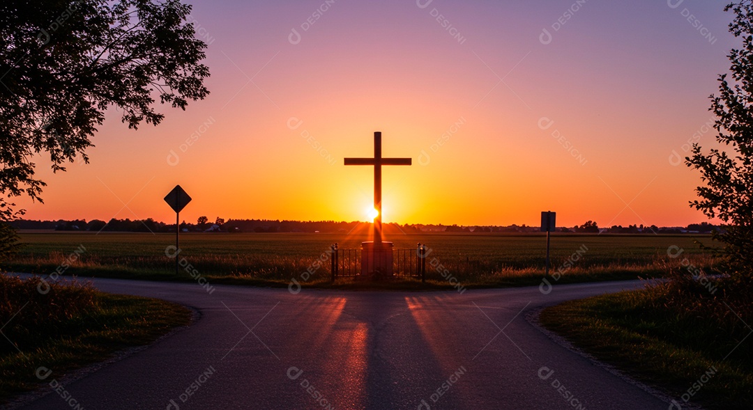 Silhueta de Cruz em um campo