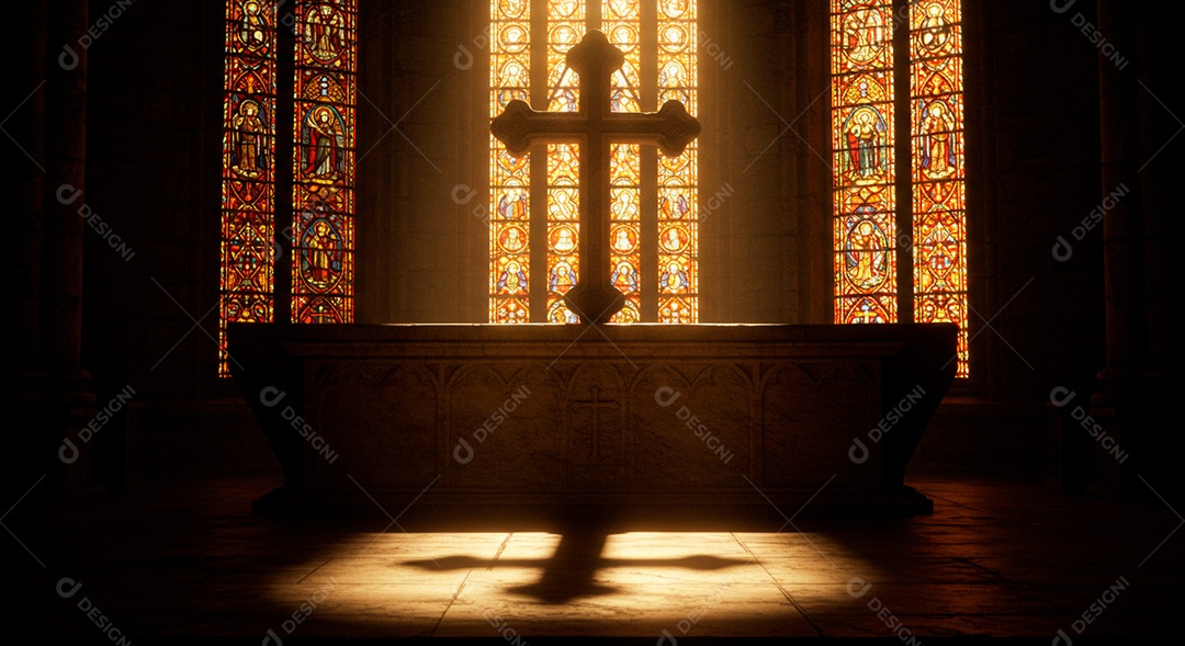 Silhueta de Cruz em um altar de igreja