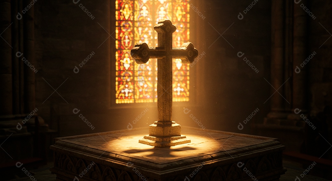 Silhueta de Cruz em um altar de igreja