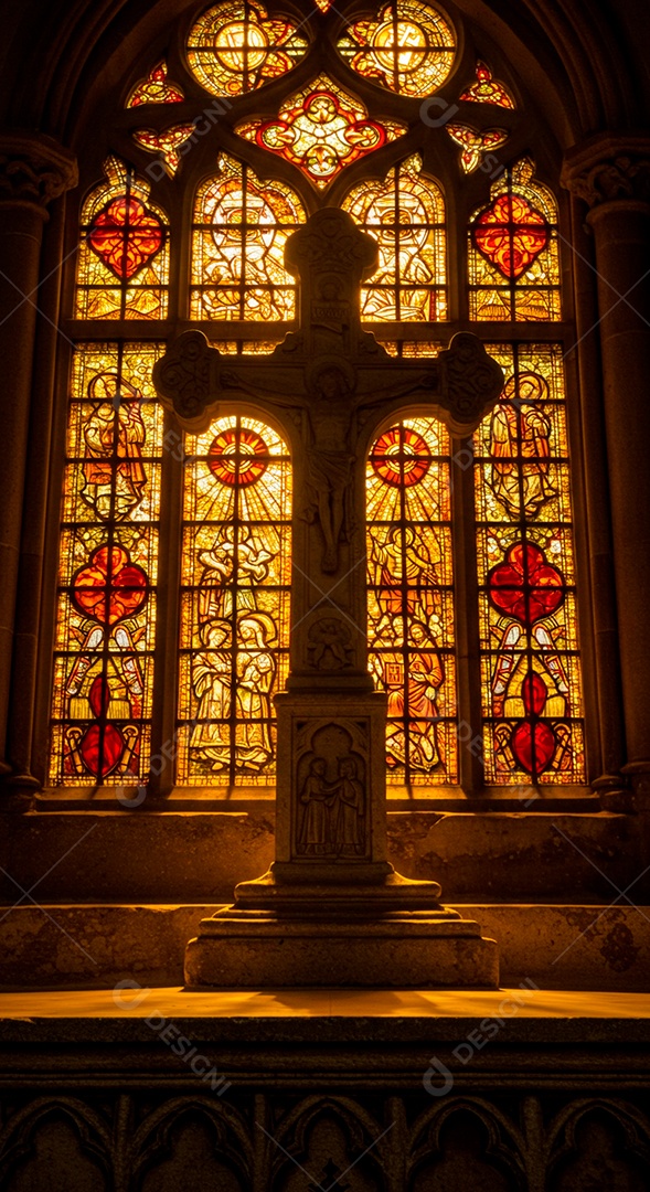 Silhueta de Cruz em um altar de igreja