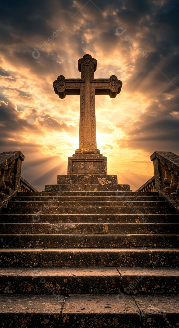 Silhueta de Cruz sobre fundo céu alaranjado