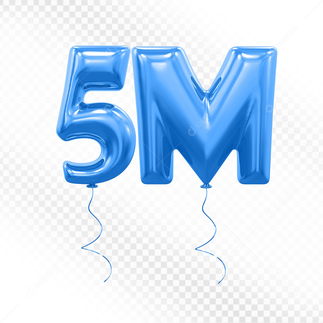 Elemento 3D Balão Azul de Número 5M para Composição PSD