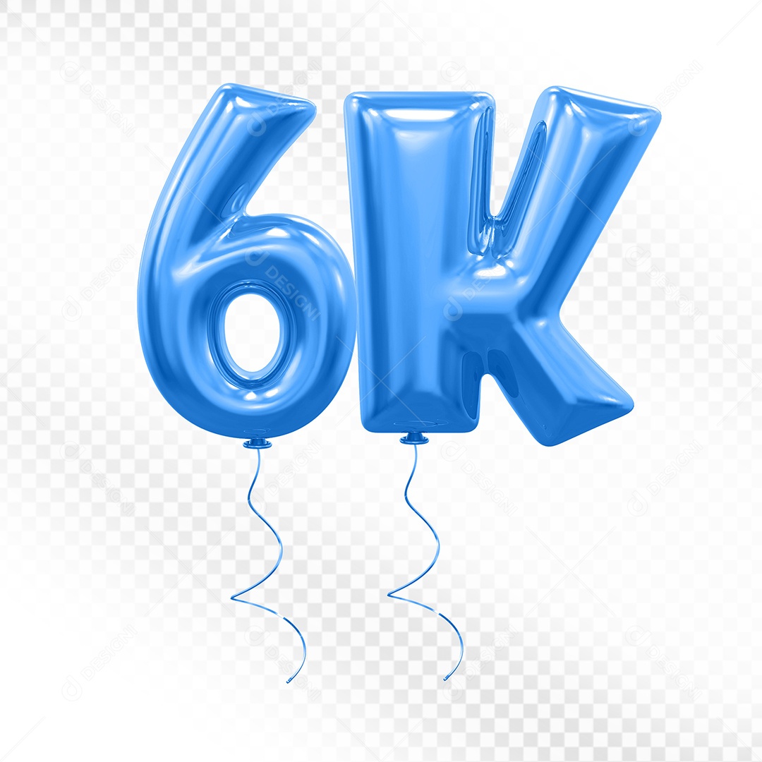 Elemento 3D Balão Azul de Número 6K para Composição PSD