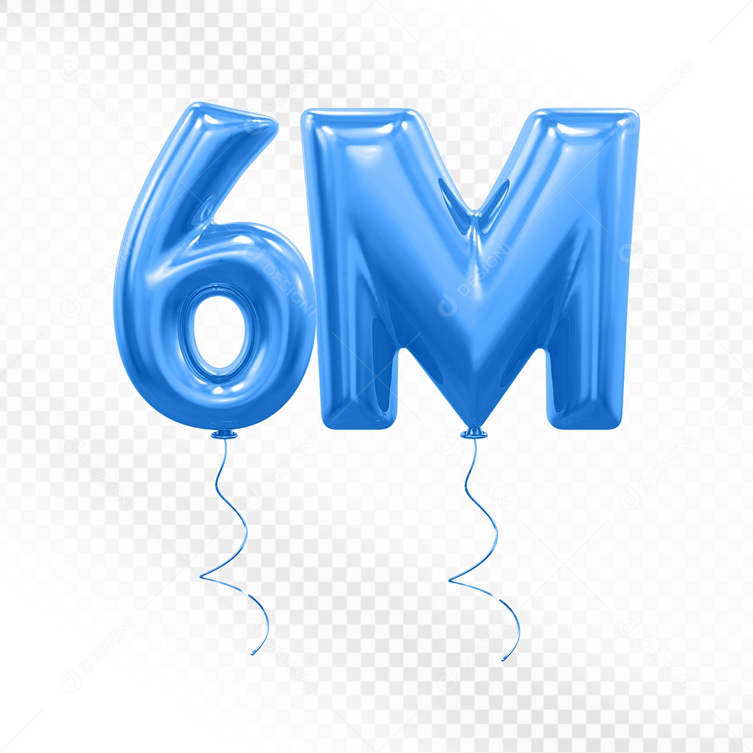 Elemento 3D Balão Azul de Número 6M para Composição PSD