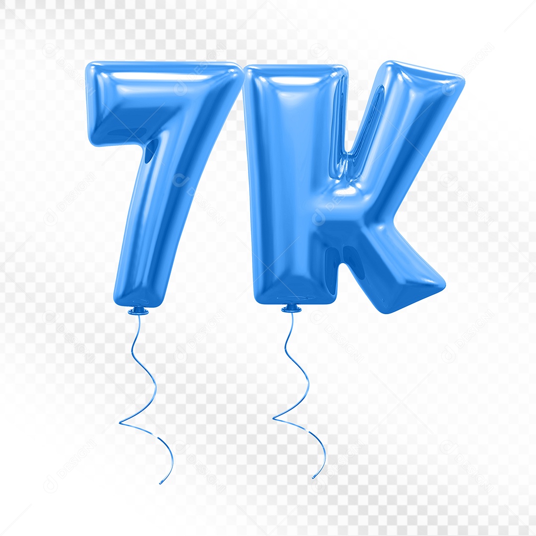 Elemento 3D Balão Azul de Número 7K para Composição PSD