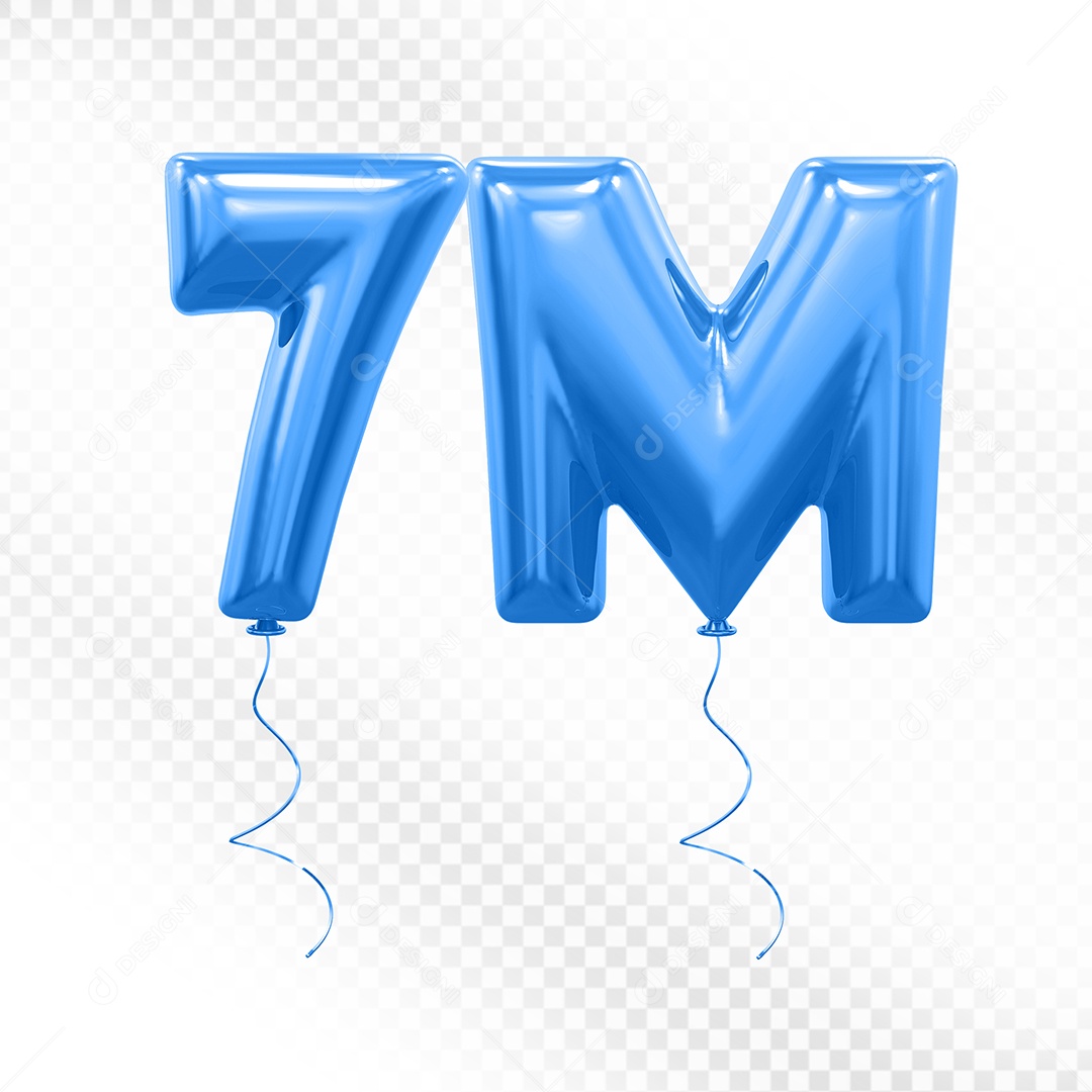 Elemento 3D Balão Azul de Número 7M para Composição PSD