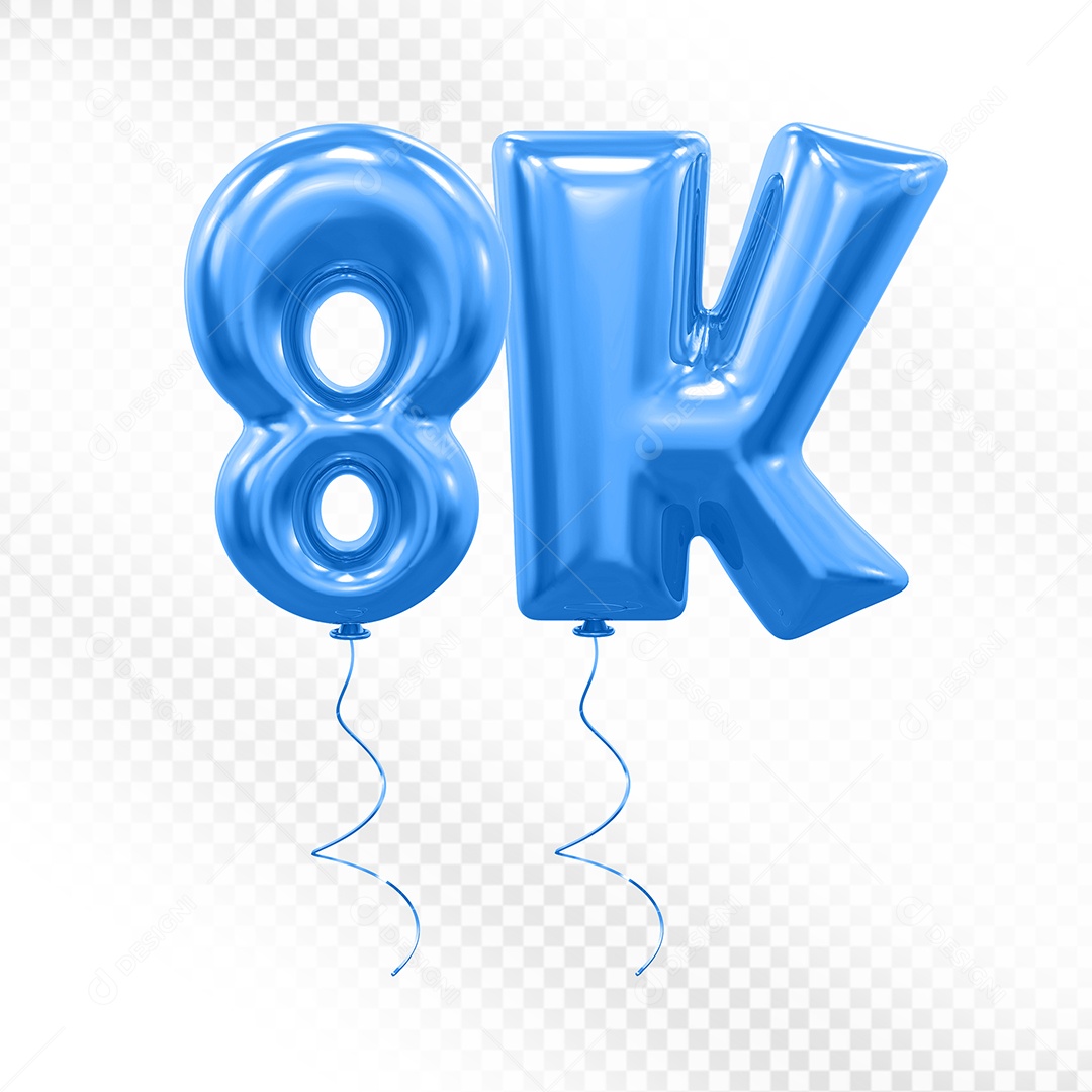 Elemento 3D Balão Azul de Número 8K para Composição PSD